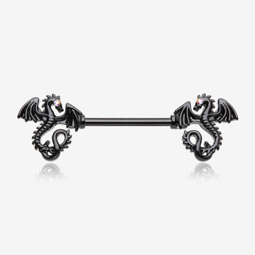 A Pair of Blackline Jeweled Eye Dragon Sparkle Nipple Barbell-Aurora Borealis